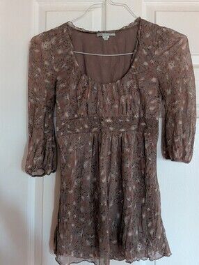Intuitions Dusty Brown Floral Scoop-Neck Tunic